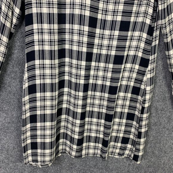 Abercrombie & Fitch B&W Plaid Tunic Women Small Roll Tab Sleeve Pockets - Picture 10 of 16